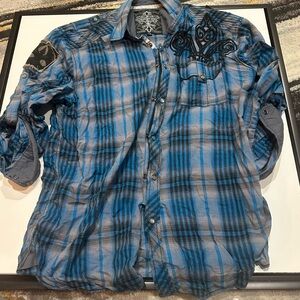 Roar Blue and Black Plaid Casual Shirt